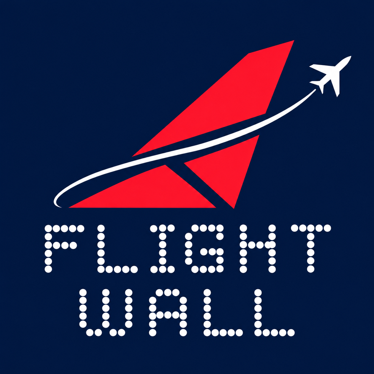 Flight Wall: a red aviation mark, white flight path and dot-matrix lettering